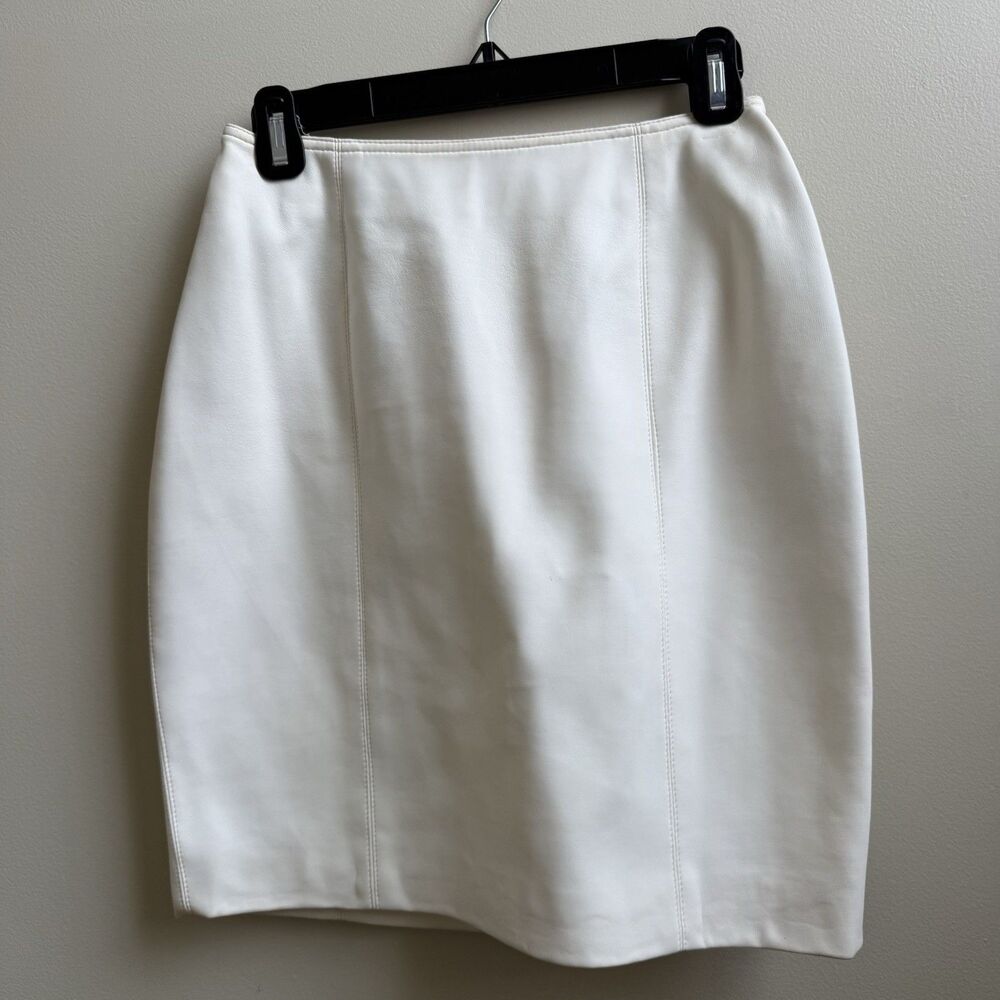 Emanuel Ungaro Women's Pencil Skirt Off White Lined Faux Leather Size 8